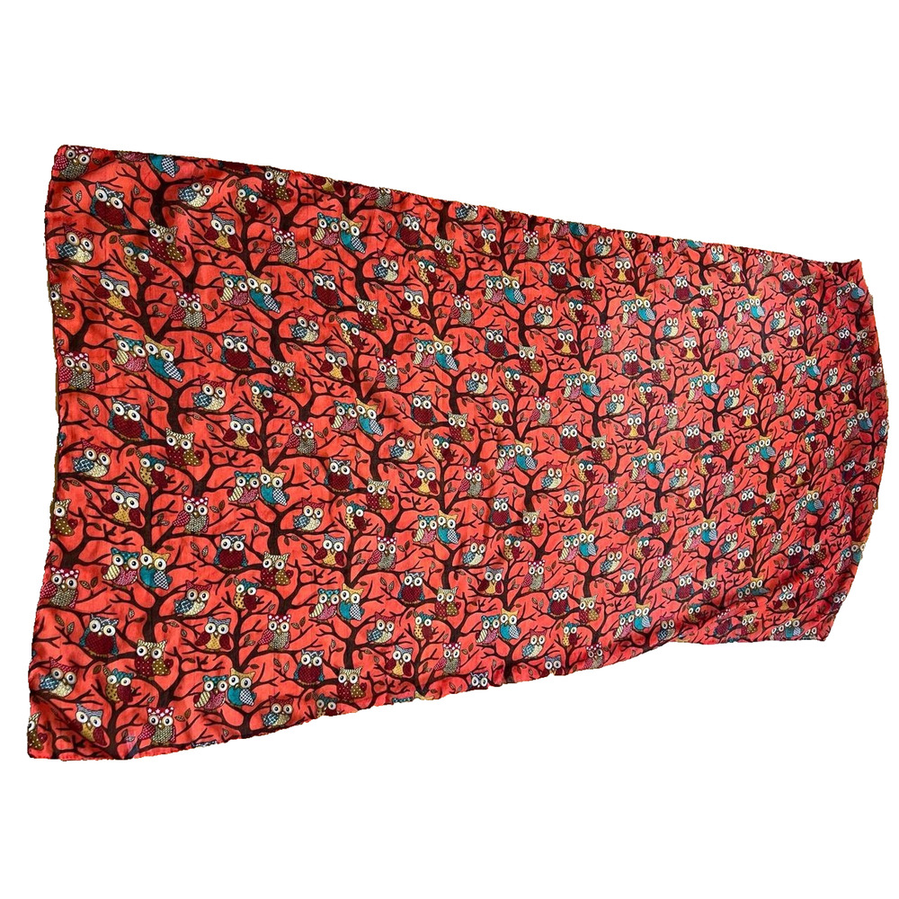 Owl On a Branch Print Ladies Fashion Maxi Scarf Wrap Sarong Red A003152 - Picture 4 of 7